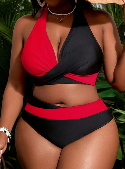 Women's Curve Two-piece Bikini – Crisscross Detail Red