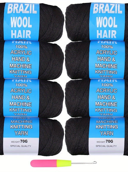 8 Pcs Black Wool Hair Braiding Crochet Extensions Bra