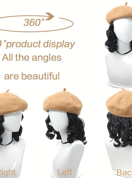 KissIcon Elegant Curly Wave Beret Wig Hat -