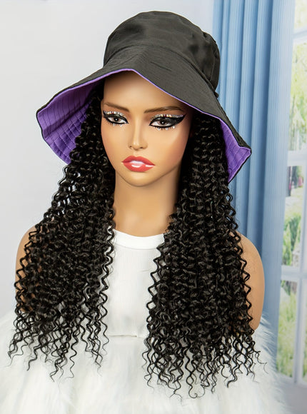 Kissicon Hat Wig Long Curly Heat