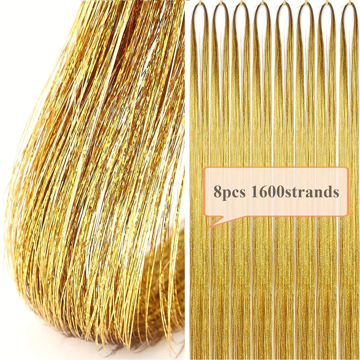 KissICON Earth-Yellow 48 Inch Silvery Hair Tinsel Kit