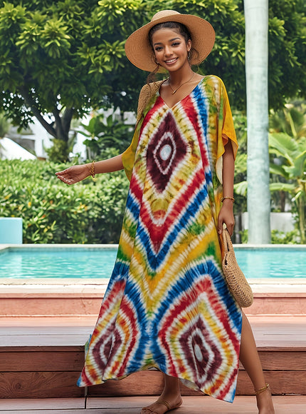 KissICON Earth-Yellow / One-size Boho V-Neck Kaftan Dress – Beachy Slit