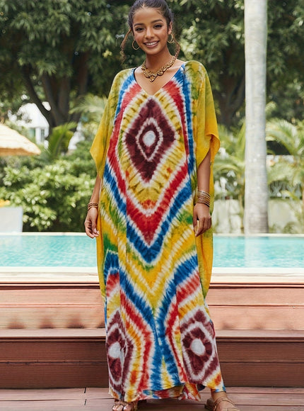 KissICON Earth-Yellow / One-size Boho V-Neck Kaftan Dress – Beachy Slit