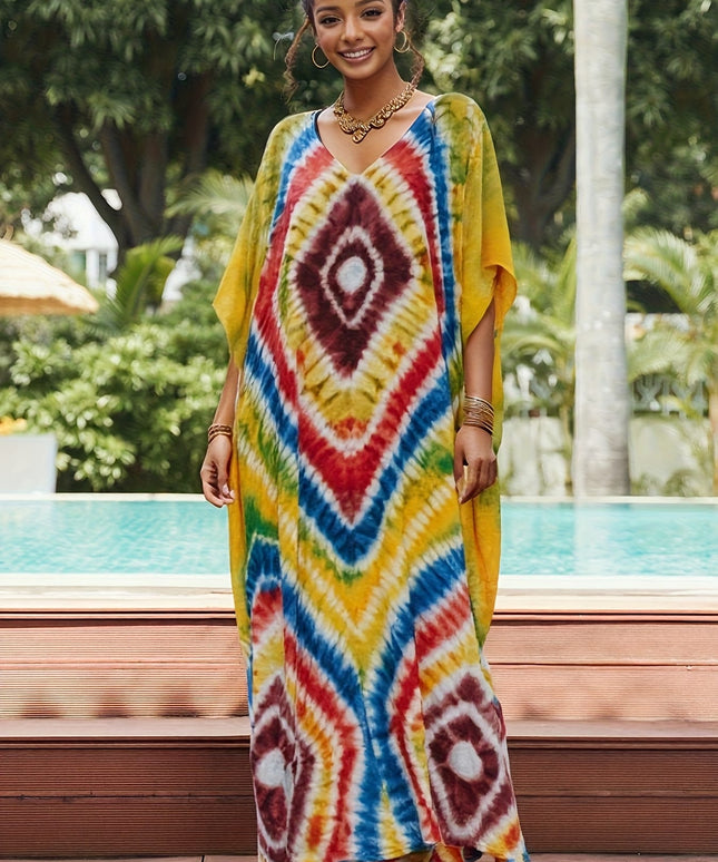 KissICON Earth-Yellow / One-size Boho V-Neck Kaftan Dress – Beachy Slit