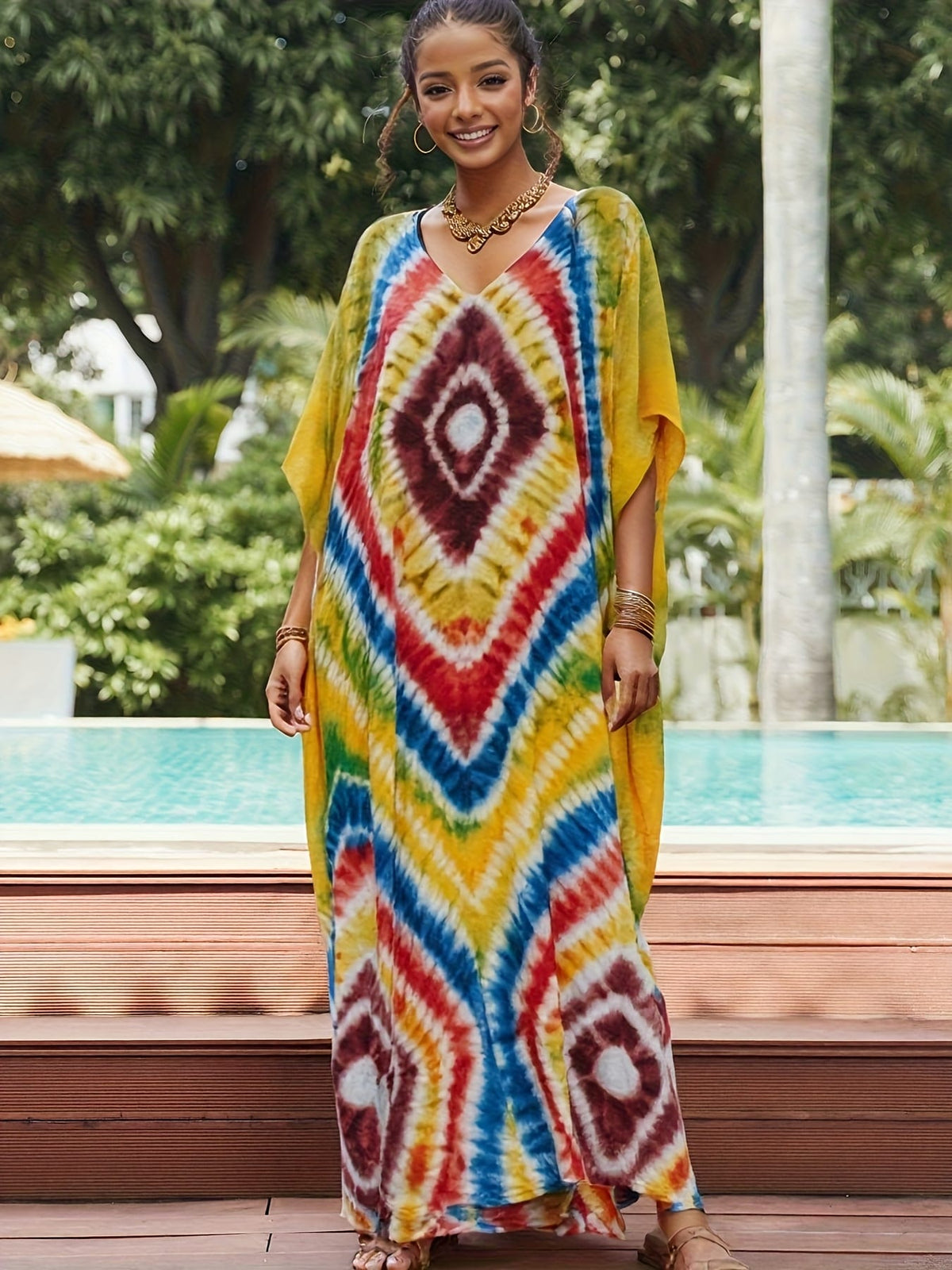 KissICON Earth-Yellow / One-size Boho V-Neck Kaftan Dress – Beachy Slit