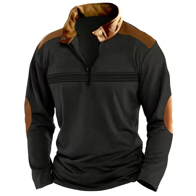 KissICON EE-AL0070 / XXXL Retro Contrast HalfZip Pullover with Elbow Patches