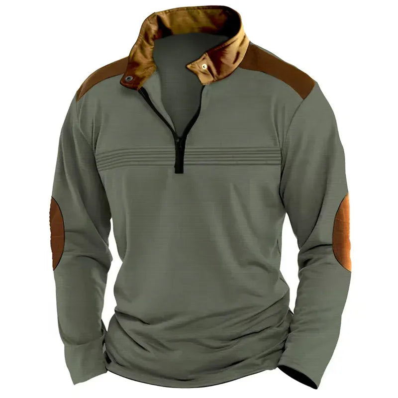 KissICON EE-AL0071 / XXL Retro Contrast HalfZip Pullover with Elbow Patches
