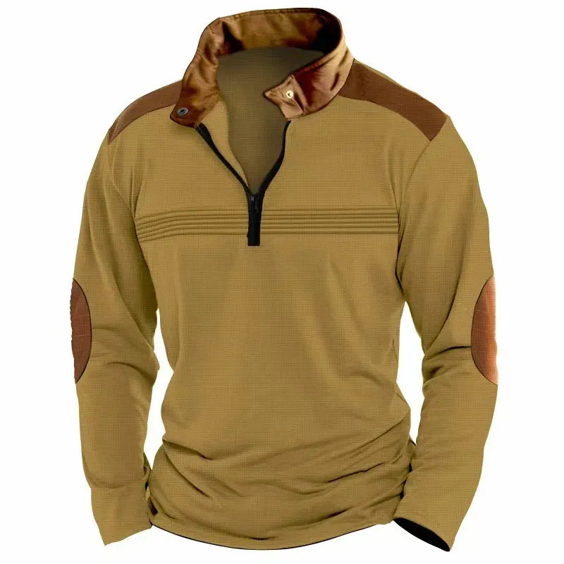 KissICON EE-AL0074 / XXXL Retro Contrast HalfZip Pullover with Elbow Patches