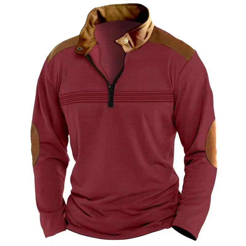 KissICON EE-AL0075 / XXL Retro Contrast HalfZip Pullover with Elbow Patches