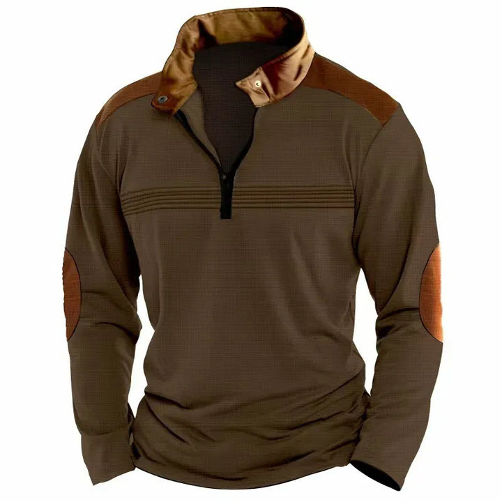 Retro Contrast HalfZip Pullover with Elbow Patches