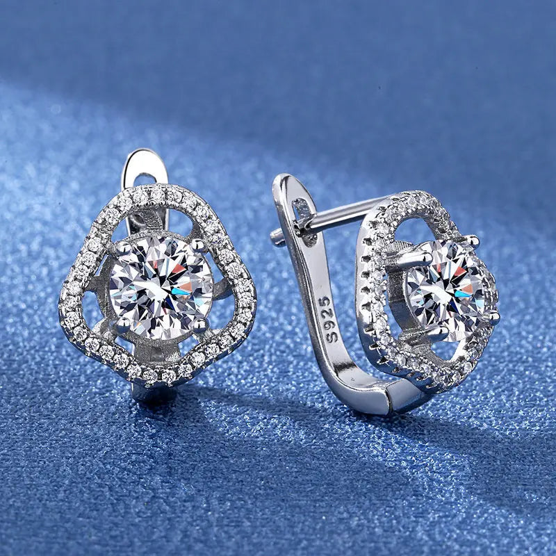 KissICON EHH044-S 925 Sterling Silver Earrings Jewelry High Quality Retro Simple Pattern Purple White Zircon Earrings Hot Sale
