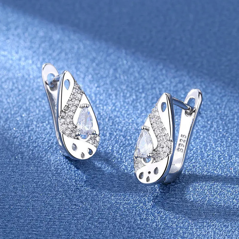 KissICON EHH045-S 925 Sterling Silver Earrings Jewelry High Quality Retro Simple Pattern Purple White Zircon Earrings Hot Sale
