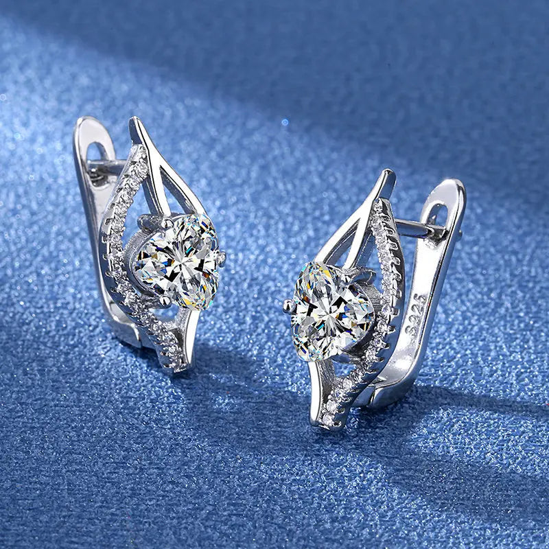 KissICON EHH084-S 925 Sterling Silver Earrings Jewelry High Quality Retro Simple Pattern Purple White Zircon Earrings Hot Sale