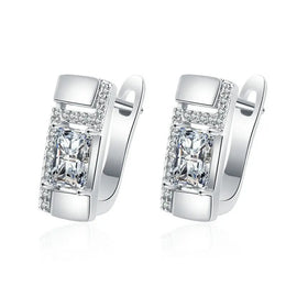 KissICON EHH090-S 925 Sterling Silver Earrings Jewelry High Quality Retro Simple Pattern Purple White Zircon Earrings Hot Sale