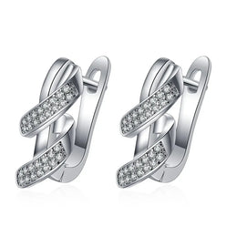 KissICON EHH113 925 Sterling Silver Earrings Jewelry High Quality Retro Simple Pattern Purple White Zircon Earrings Hot Sale