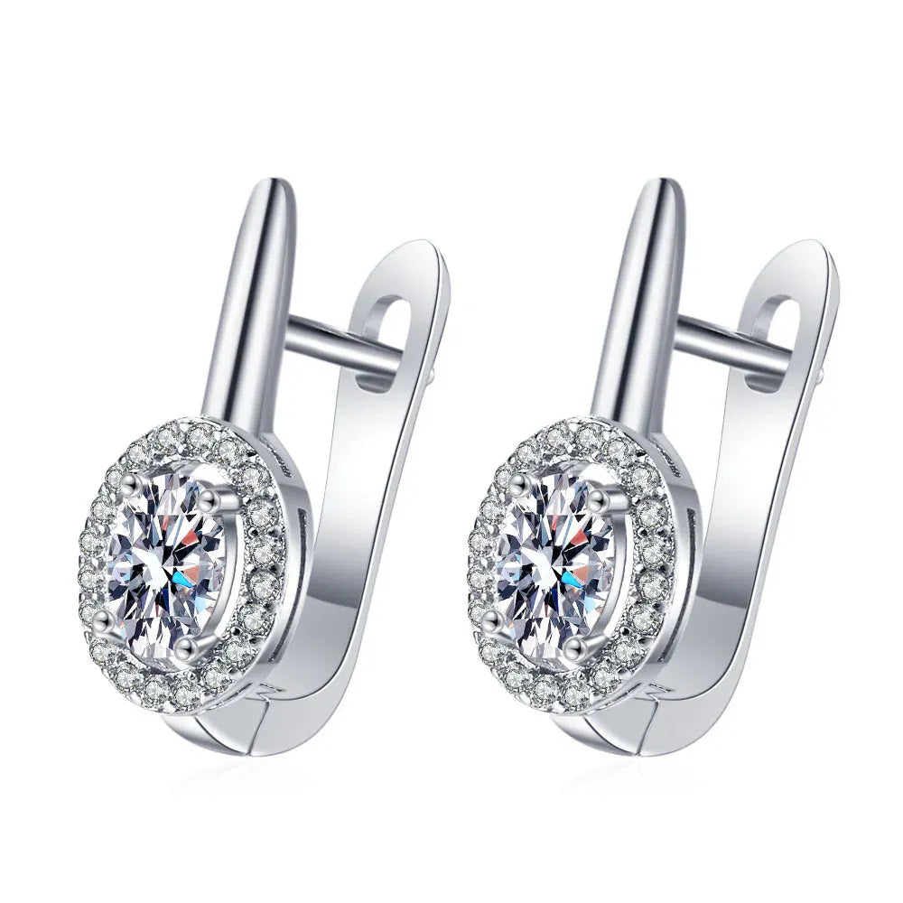 KissICON EHH119-S 925 Sterling Silver Earrings Jewelry High Quality Retro Simple Pattern Purple White Zircon Earrings Hot Sale