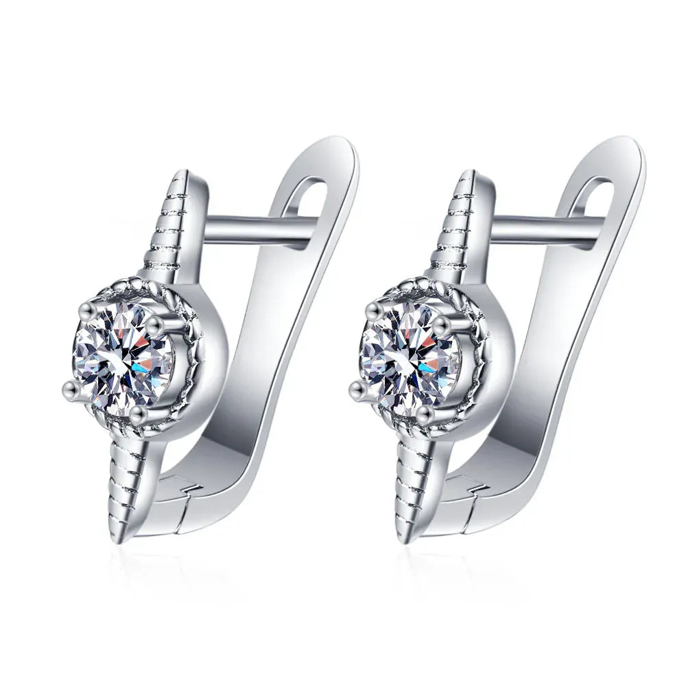 KissICON EHH120-S 925 Sterling Silver Earrings Jewelry High Quality Retro Simple Pattern Purple White Zircon Earrings Hot Sale