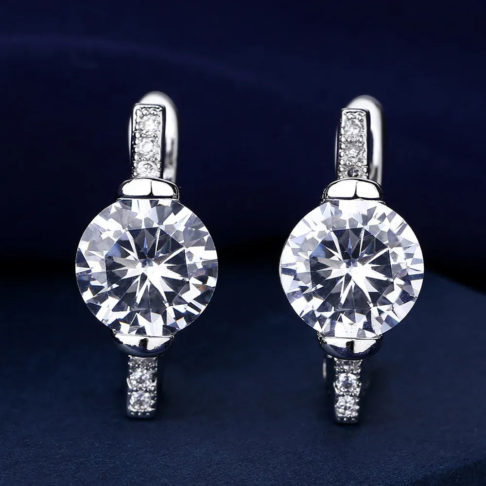 KissICON EHH127 925 Sterling Silver Earrings Jewelry High Quality Retro Simple Pattern Purple White Zircon Earrings Hot Sale