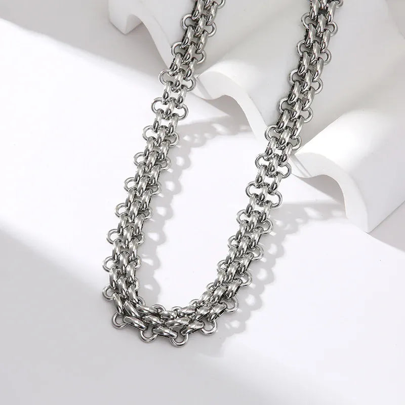 KissICON EILIECK 316L Stainless Steel Silver Color Cuban Chain Statement Necklace Bracelet Set Charm Fashion Women Waterproof Jewelry Set
