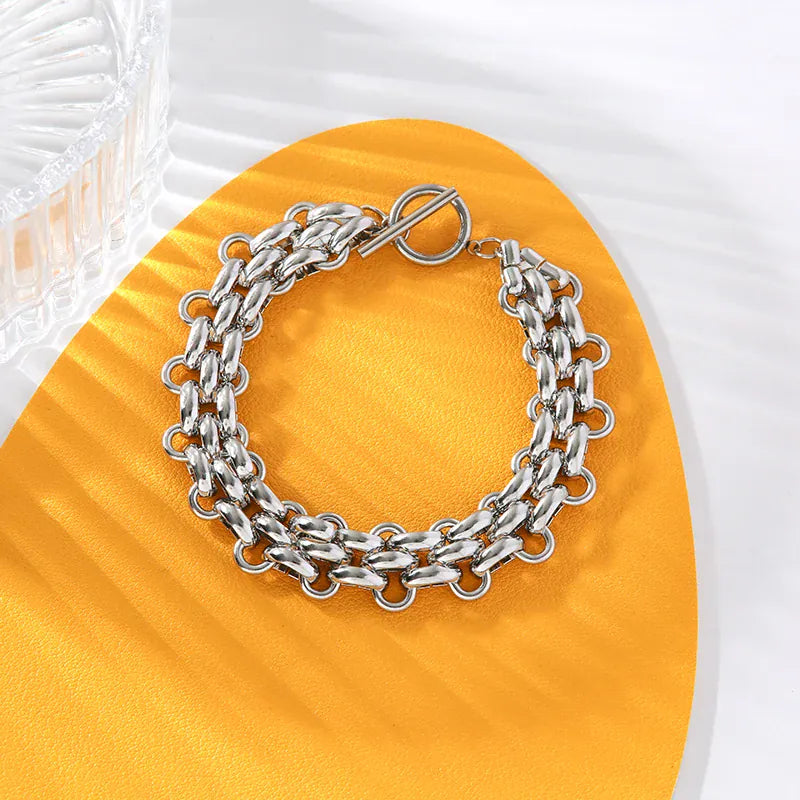 KissICON EILIECK 316L Stainless Steel Silver Color Cuban Chain Statement Necklace Bracelet Set Charm Fashion Women Waterproof Jewelry Set