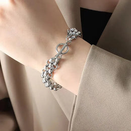 KissICON EILIECK 316L Stainless Steel Silver Color Cuban Chain Statement Necklace Bracelet Set Charm Fashion Women Waterproof Jewelry Set