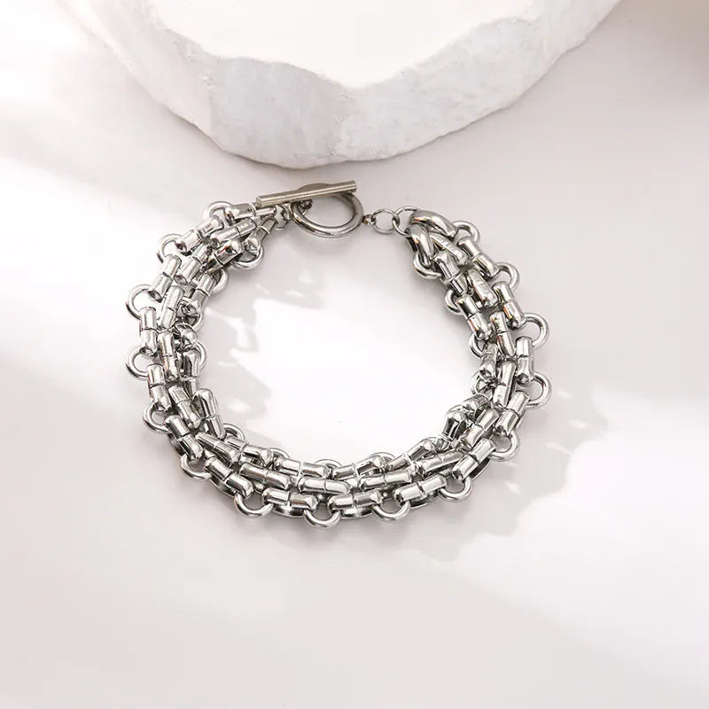 KissICON EILIECK 316L Stainless Steel Silver Color Cuban Chain Statement Necklace Bracelet Set Charm Fashion Women Waterproof Jewelry Set
