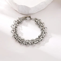 KissICON EILIECK 316L Stainless Steel Silver Color Cuban Chain Statement Necklace Bracelet Set Charm Fashion Women Waterproof Jewelry Set