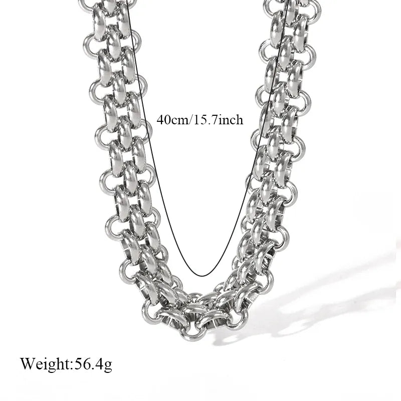 KissICON EILIECK 316L Stainless Steel Silver Color Cuban Chain Statement Necklace Bracelet Set Charm Fashion Women Waterproof Jewelry Set