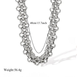 KissICON EILIECK 316L Stainless Steel Silver Color Cuban Chain Statement Necklace Bracelet Set Charm Fashion Women Waterproof Jewelry Set