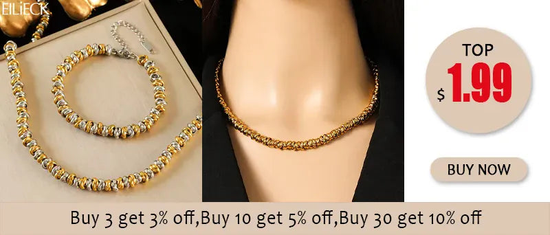 KissICON EILIECK 316L Stainless Steel Silver Color Cuban Chain Statement Necklace Bracelet Set Charm Fashion Women Waterproof Jewelry Set