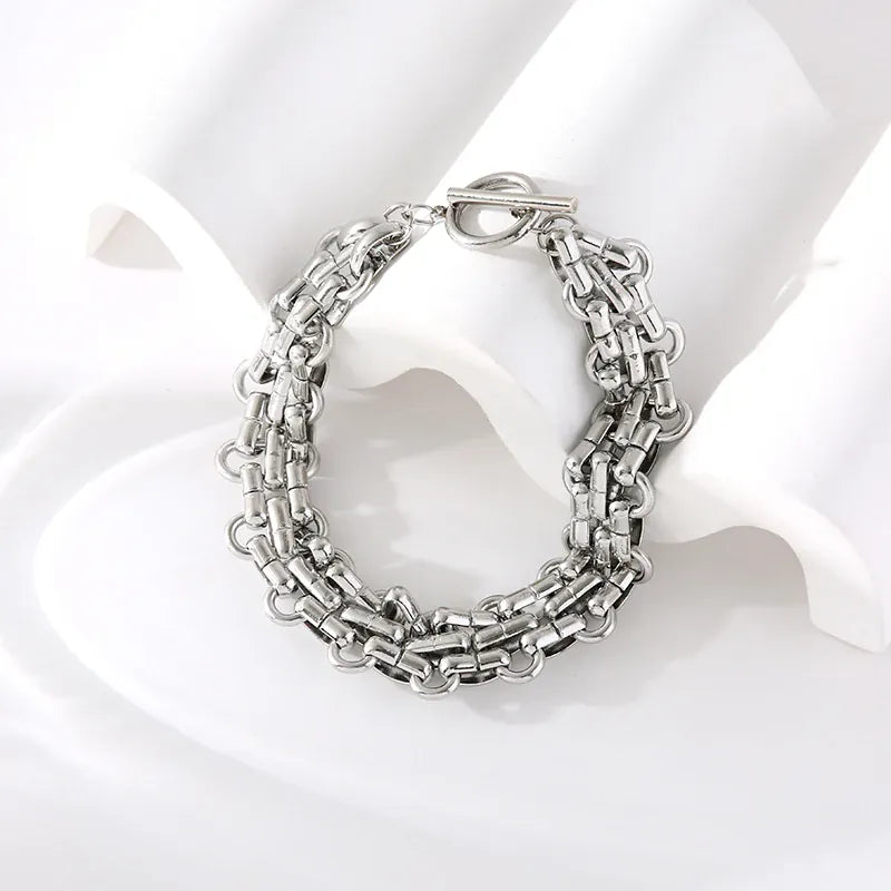 KissICON EILIECK 316L Stainless Steel Silver Color Cuban Chain Statement Necklace Bracelet Set Charm Fashion Women Waterproof Jewelry Set