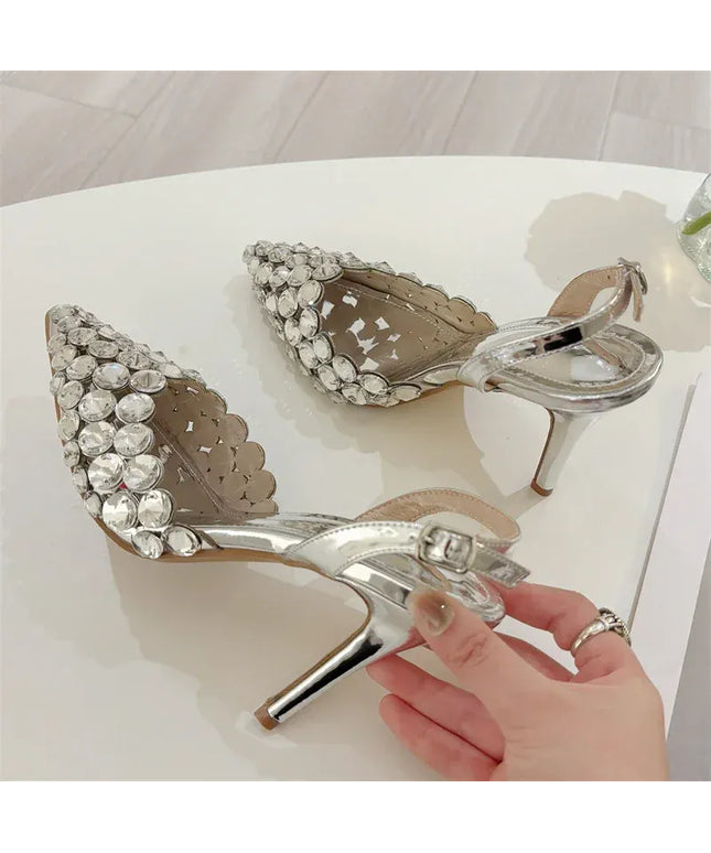 Dropshipman Eilyken Sexy Pointed Toe Women Pumps Elegant Crystal PVC Transparent Thin High Heels Slingback Party Prom Female Shoes