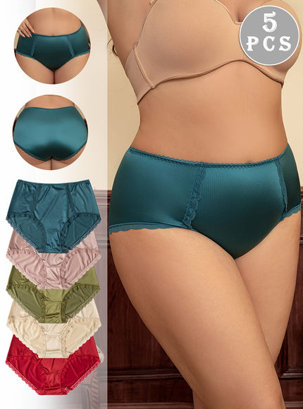 KissICON Elegant 5pack Satin Highwaist Panties Lace