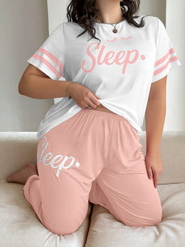 jkthpu-45 Elegant Alphabet Knit Pajama Set  Cozy Comfort Sleepwear
