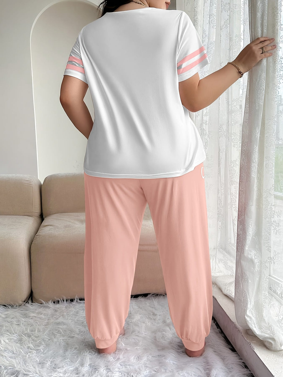 jkthpu-45 Elegant Alphabet Knit Pajama Set  Cozy Comfort Sleepwear