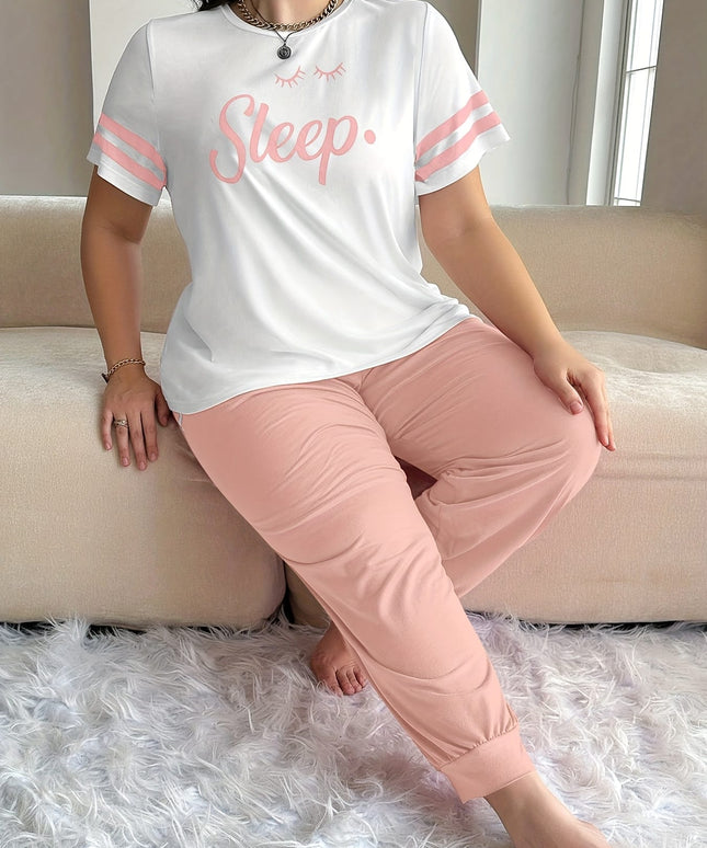 jkthpu-45 Elegant Alphabet Knit Pajama Set  Cozy Comfort Sleepwear