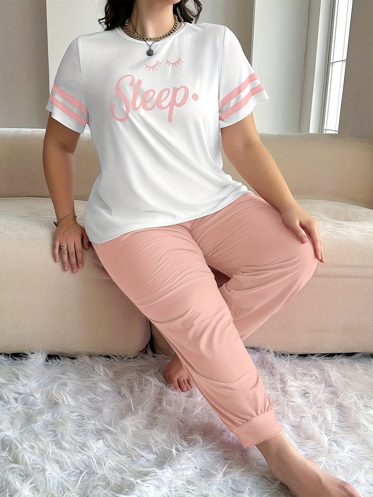 jkthpu-45 Elegant Alphabet Knit Pajama Set  Cozy Comfort Sleepwear
