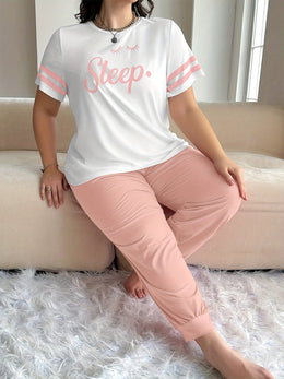 jkthpu-45 Elegant Alphabet Knit Pajama Set  Cozy Comfort Sleepwear