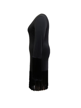 jkthpu-45 Elegant Asymmetrical Neck Bodycon Midi Dress, Plus Size, Polyester Blend, Medium Stretch, Solid Color with Tassel Detail for All Seasons