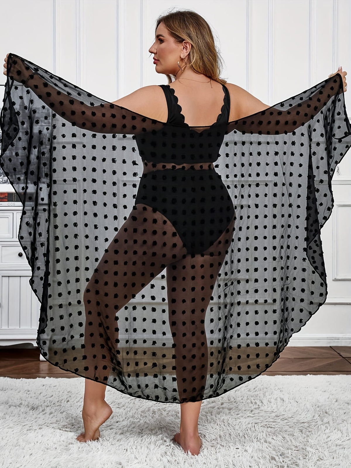 KissICON Elegant Black Chiffon Semisheer Swim Coverup