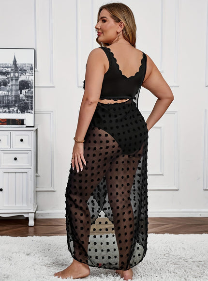 KissICON Elegant Black Chiffon Semisheer Swim Coverup
