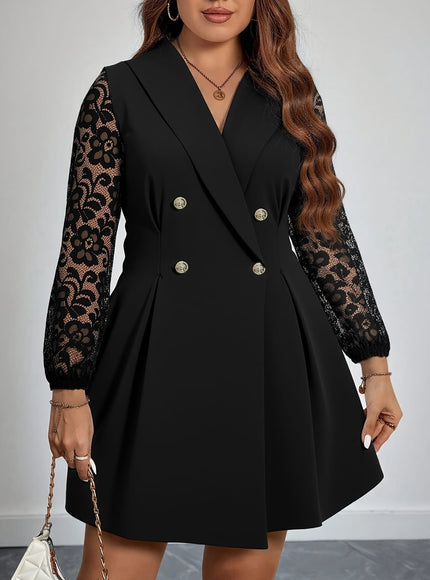 KissICON Elegant Black Curve Lace Trimmed V-Neck Dress