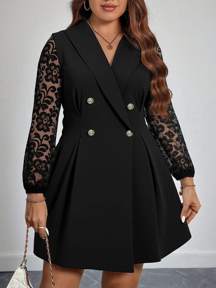 Elegant Black Curve Lace Trimmed V-Neck Dress