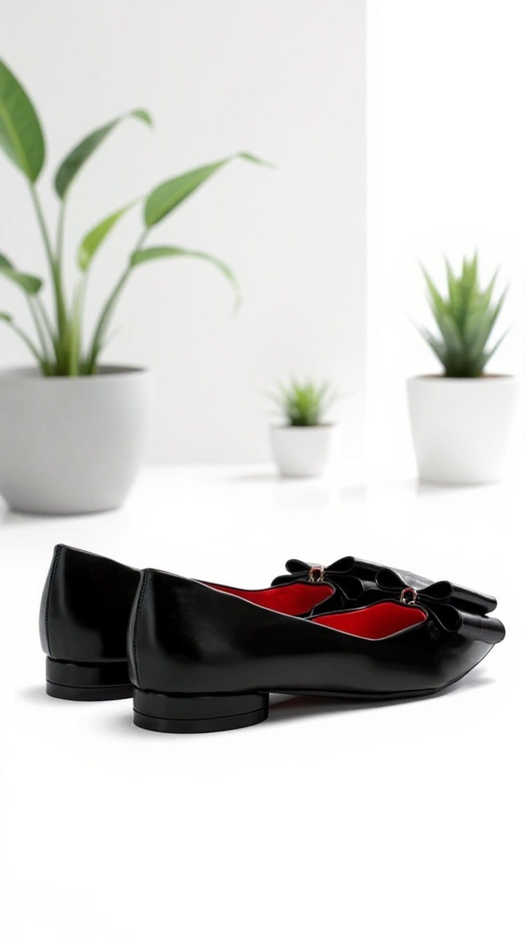 KissICON Elegant Black Faux Leather Bow Pointed Flats