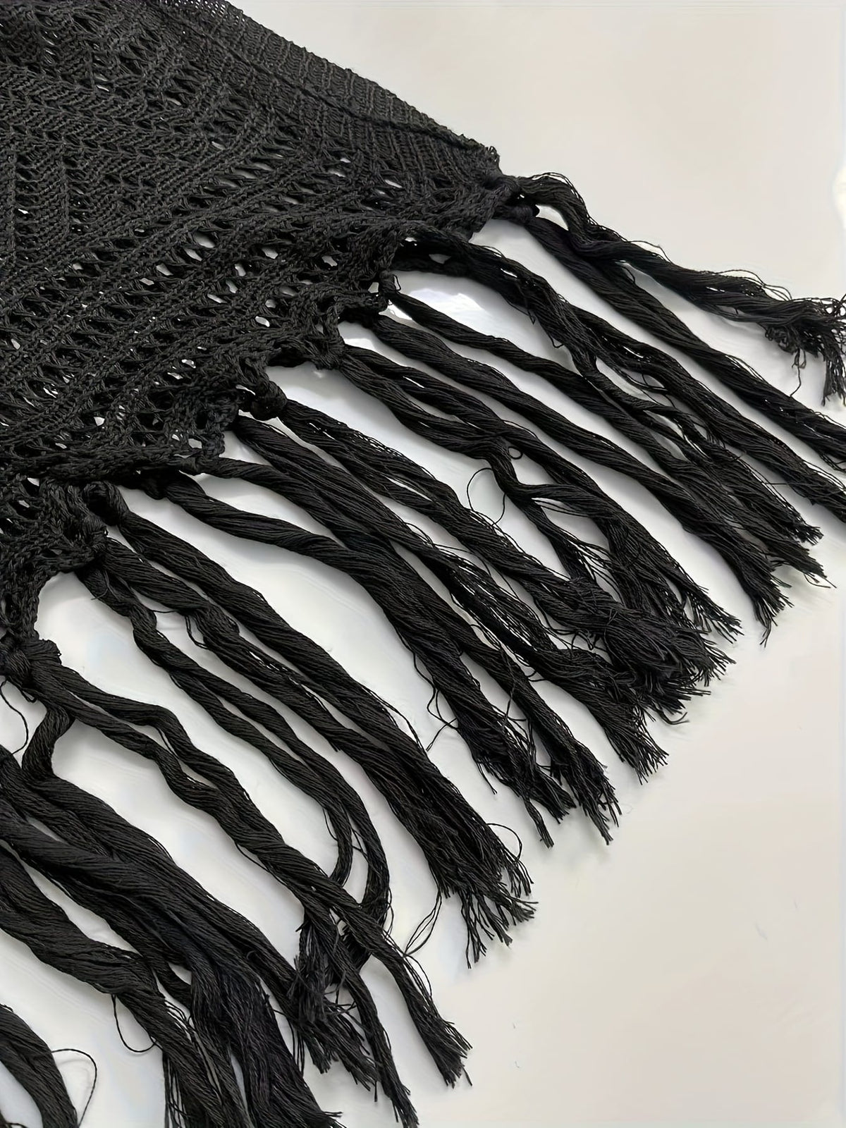 KissICON Elegant Black Lace Fringe Long Sleeve Beach Dress