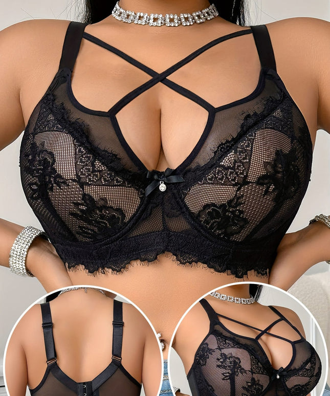 jkthpu-45 Elegant Black Lace Plus Size Floral Corset Bra