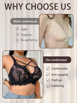 jkthpu-45 Elegant Black Lace Plus Size Floral Corset Bra