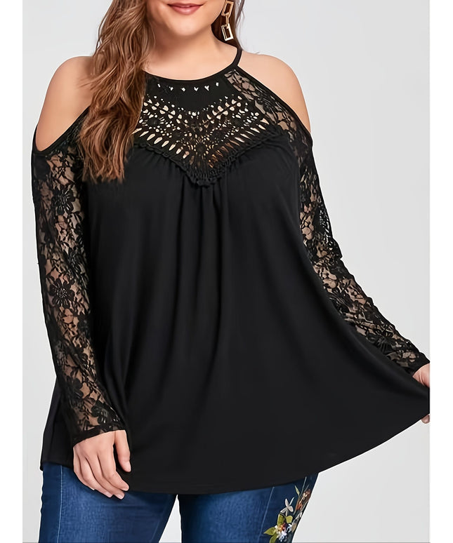 jkthpu-45 Elegant Black Lace Trim Loose Fit Blouse  All Season