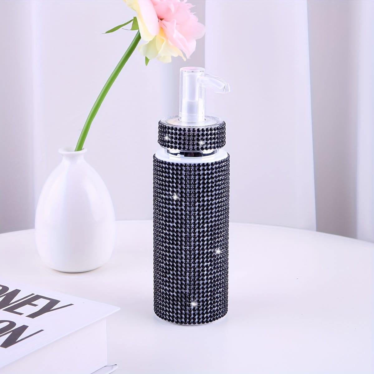jkthpu-45 Elegant Black Luxury Diamond 200ml Dispenser Bottle for Lotions  Soaps
