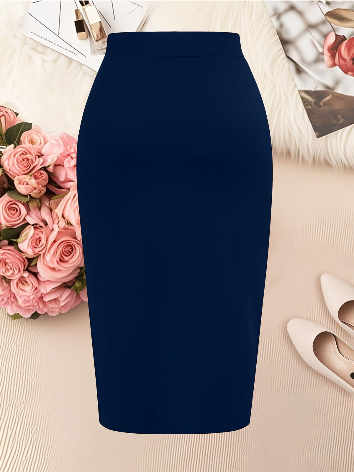jkthpu-45 Elegant Black Plus Size Pencil Skirt 5 Buttons Machine Washable